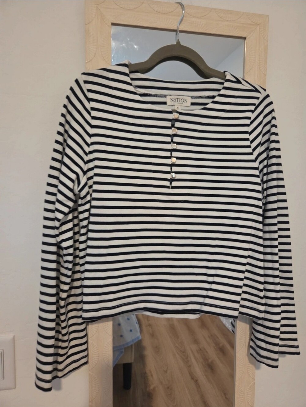 Nation LA Navy & White Striped Button-Front Long Sleeve Top